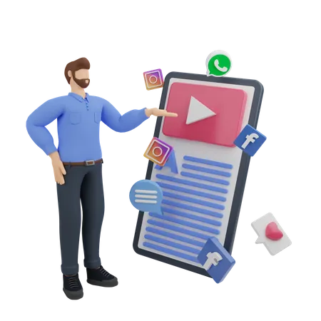 Social media marketing in mobile online 3D Illustration