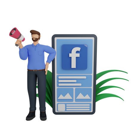 Social media marketing with Facebook ads 3D Illustration