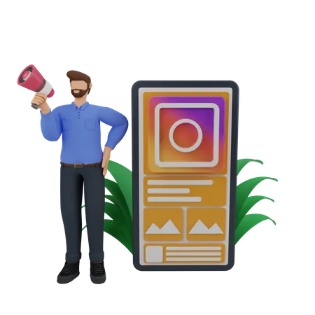 Social media marketing with Instagram ads 3D Illustration
