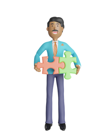 South Indian businessman holding puzzle piece 3D Illustration