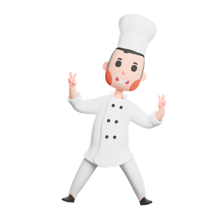 Young chef showing the victory gesture 3D Illustration