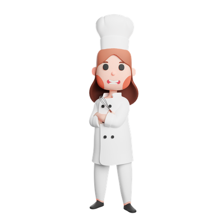 Young chef standing folded arms 3D Illustration