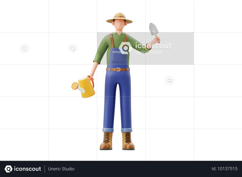 삽과 물통을 들고 있는 남자  3D Icon