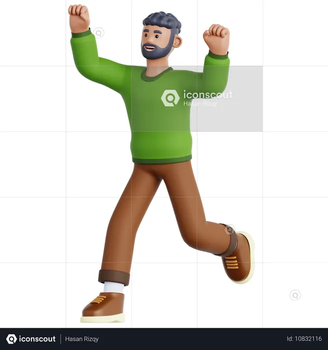 走っている幸せな男  3D Icon