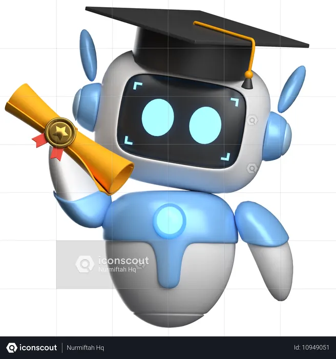 卒業証書を持つ卒業ロボット  3D Icon