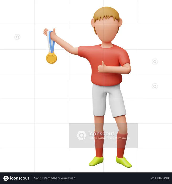 メダルを運ぶサッカー選手  3D Icon