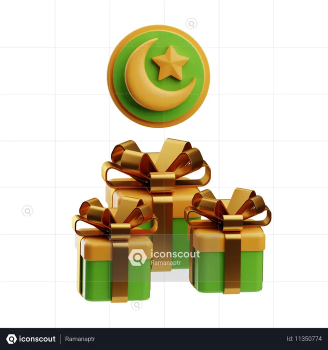 황금색 악센트가 있는 축제 선물 상자  3D Icon