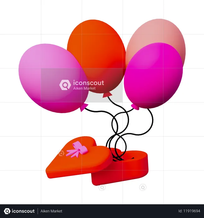 사랑 선물 상자 풍선  3D Icon