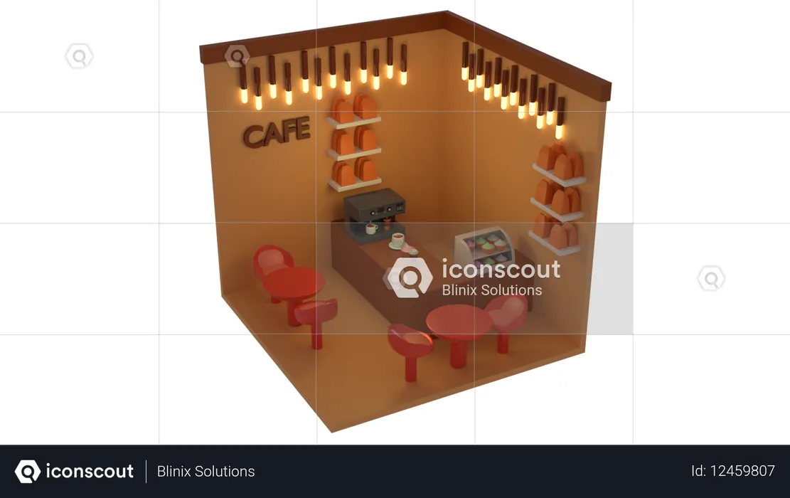 カフェショップ  3D Icon
