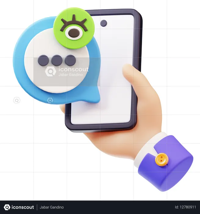 スマートフォンを手に持ちながらメッセージを見る  3D Icon