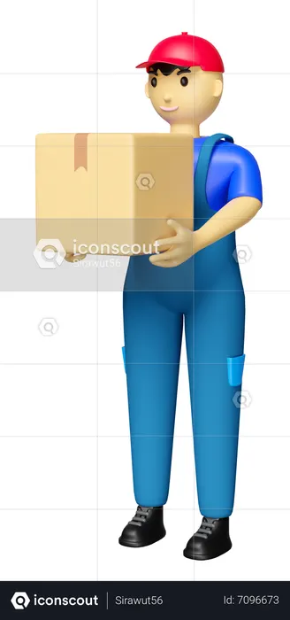 宅配便の荷物を抱く配達員  3D Icon