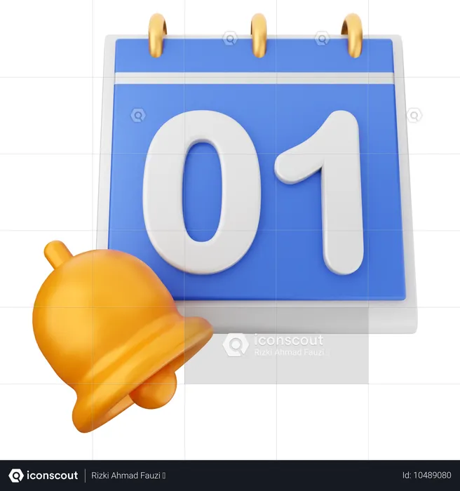 1 Date Calendar Notification Bell  3D Icon