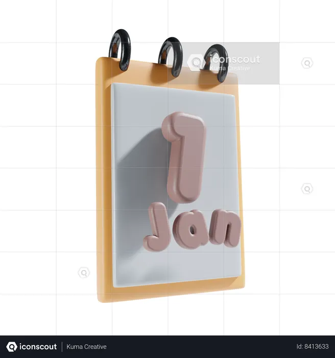 1 January  3D Icon