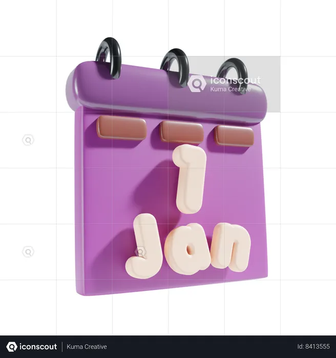 1 January  3D Icon