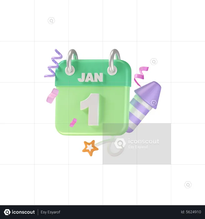 1 January Calendar  3D Icon
