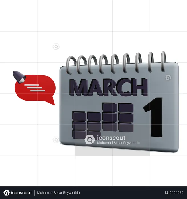 1 March Calender  3D Icon