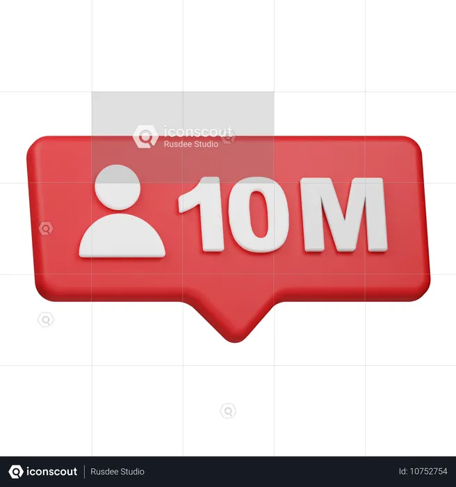 Benachrichtigung über 10 Millionen Follower  3D Icon