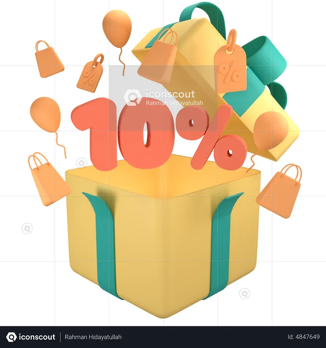10 Percent Off Gift Box  3D Icon