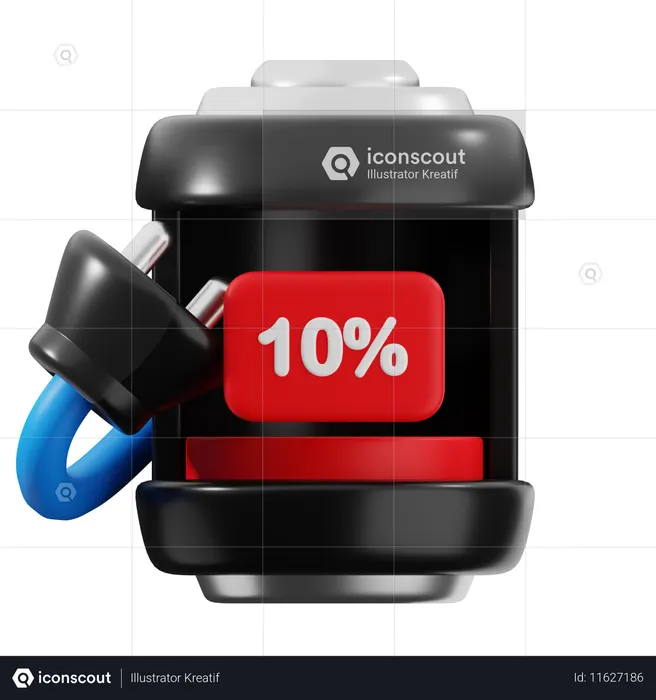 Bateria de 10 por cento  3D Icon