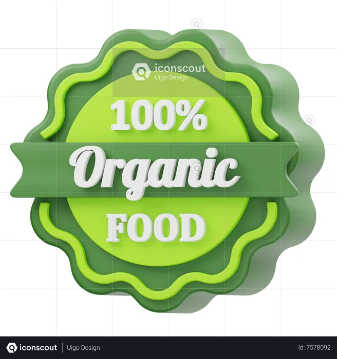 100% Organic Food Badge  3D Icon
