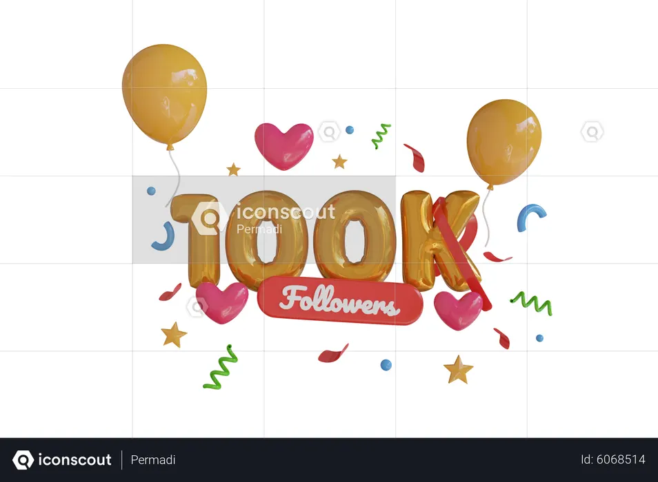 100K Follower  3D Icon