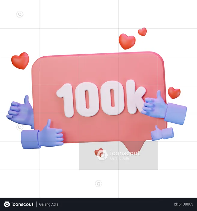 100.000 Follower mit „Gefällt mir“  3D Icon