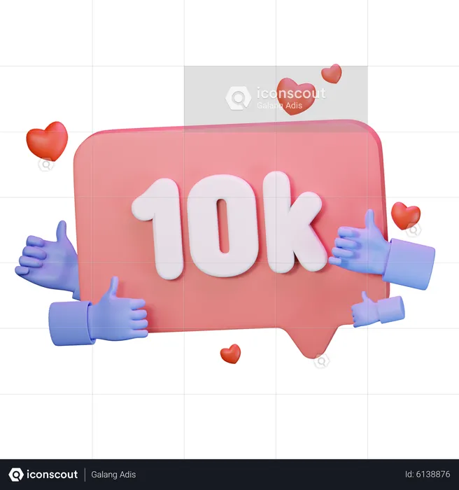 10.000 Follower mit „Gefällt mir“  3D Icon