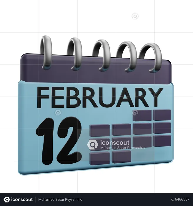 12 February Calender  3D Icon