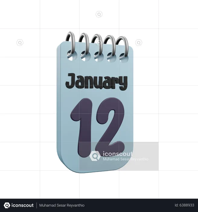 Calendrier du 12 janvier  3D Icon