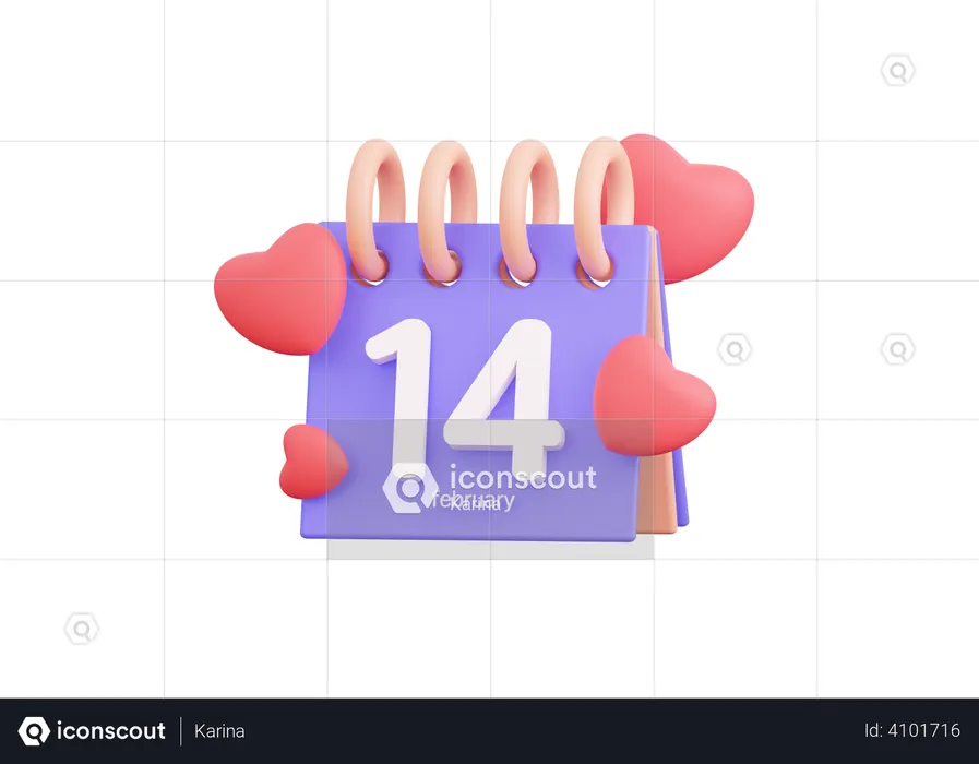 14 February Valentines Day  3D Illustration