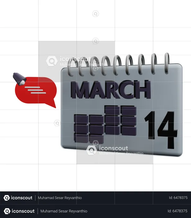 14 March Calender  3D Icon