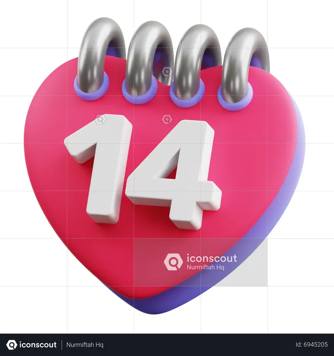 Kalender zum 14. Valentinstag  3D Icon