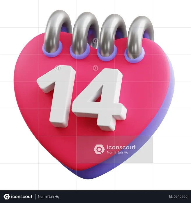 14th Valentines Day Calendar  3D Icon