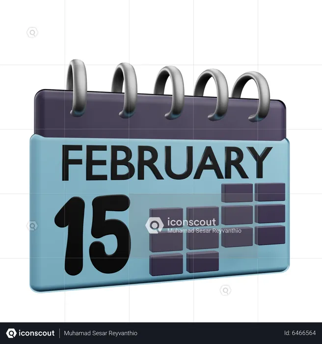 Calendario del 15 de febrero  3D Icon