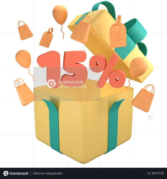 15 Prozent Rabatt auf Geschenkbox  3D Icon