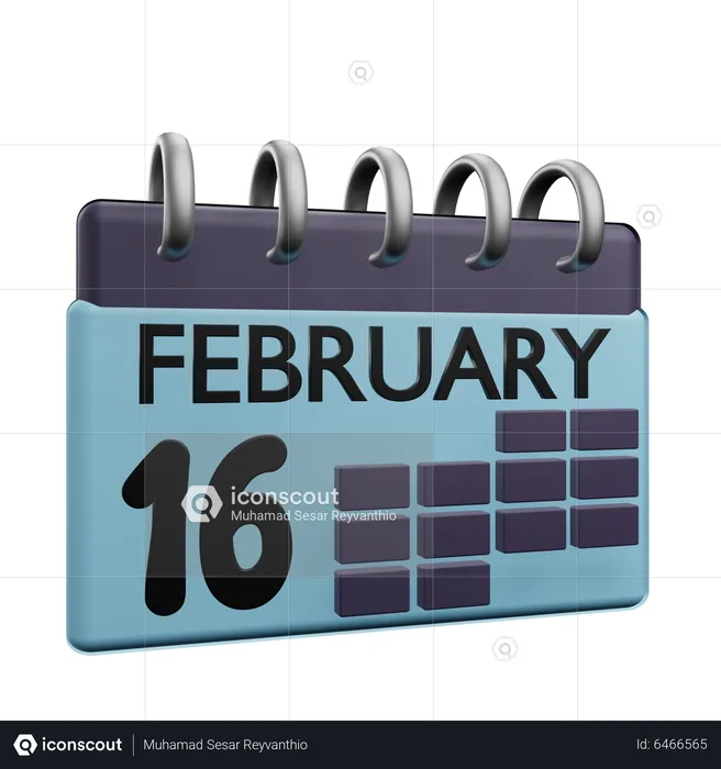 16 February Calender  3D Icon