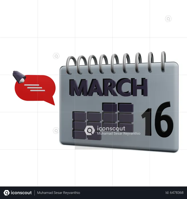 16 March Calender  3D Icon