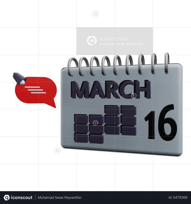 Calendario del 16 de marzo  3D Icon