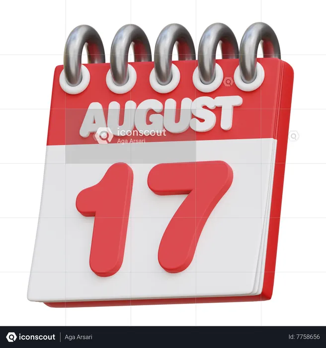 Calendario del 17 de agosto  3D Icon