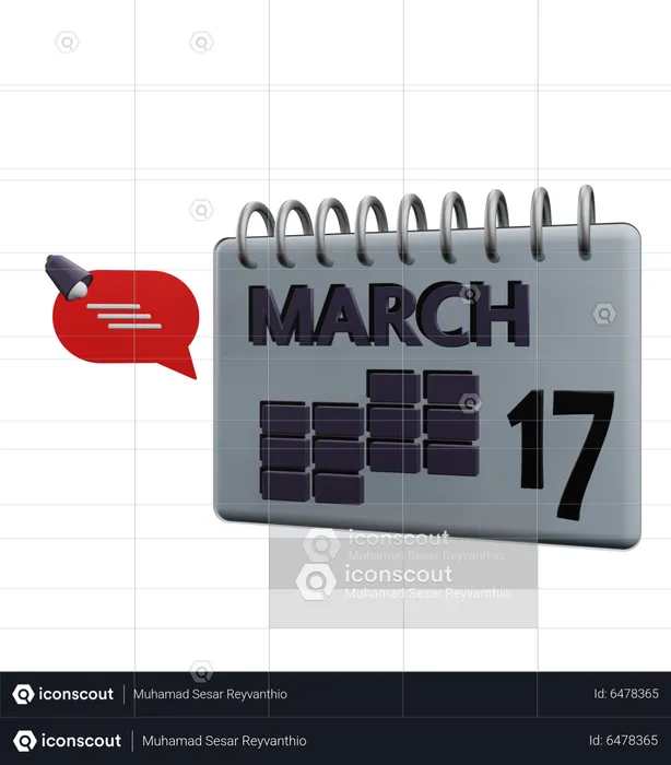 Calendário 17 de março  3D Icon