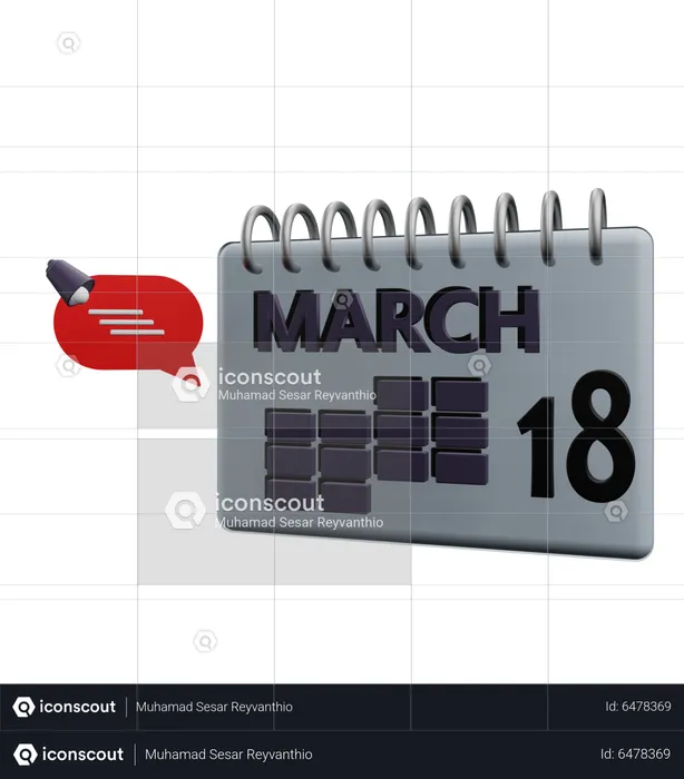 Calendário 18 de março  3D Icon