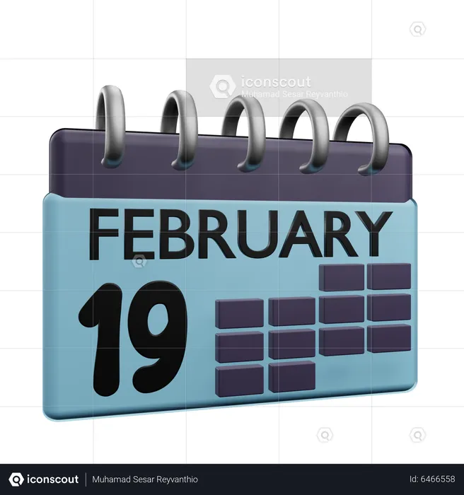 19 February Calender  3D Icon