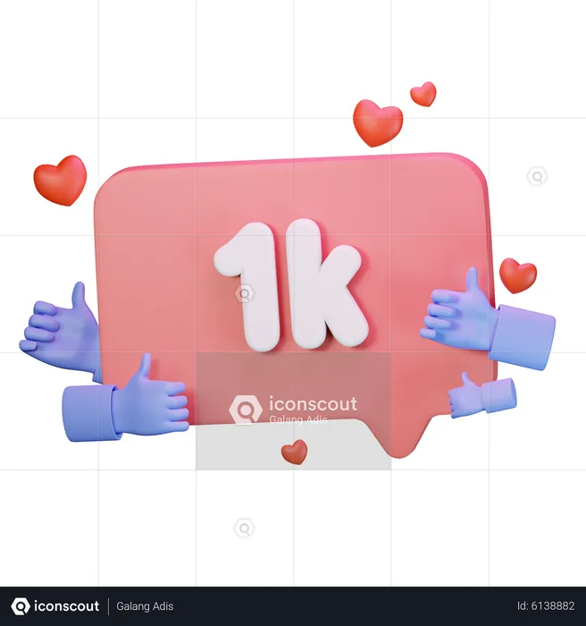 1k „Liebe, wie“-Follower  3D Icon