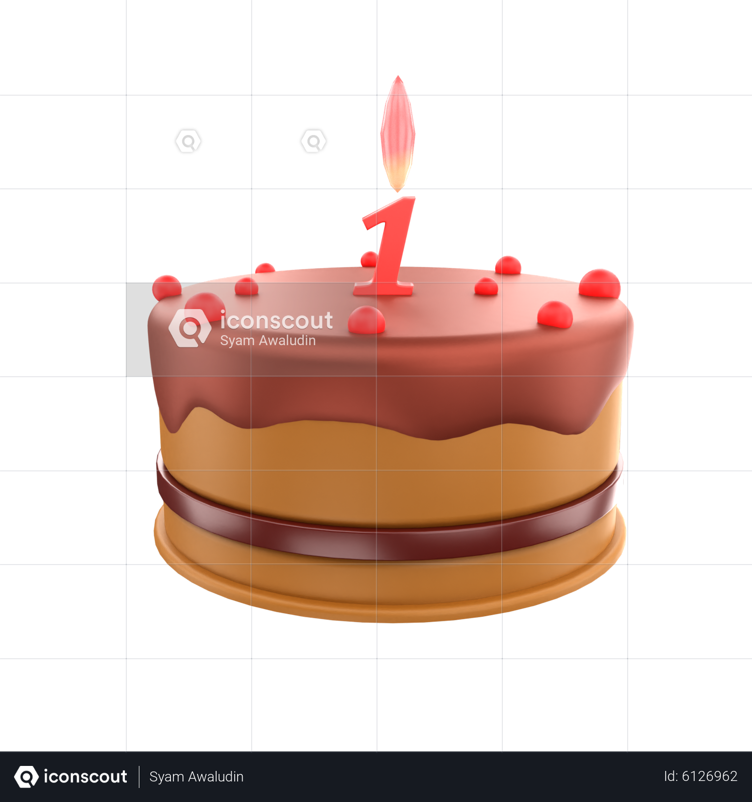 6th Birthday Cake 3D Icon download in PNG, OBJ or Blend format