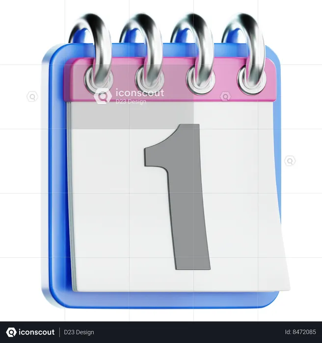 1st january in calendar  3D Icon