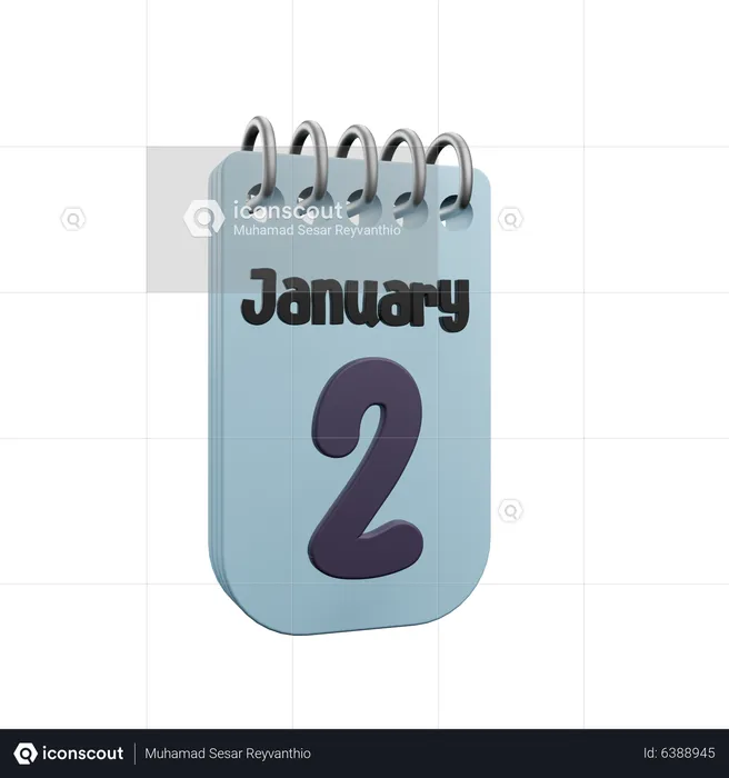 2 January Calender  3D Icon