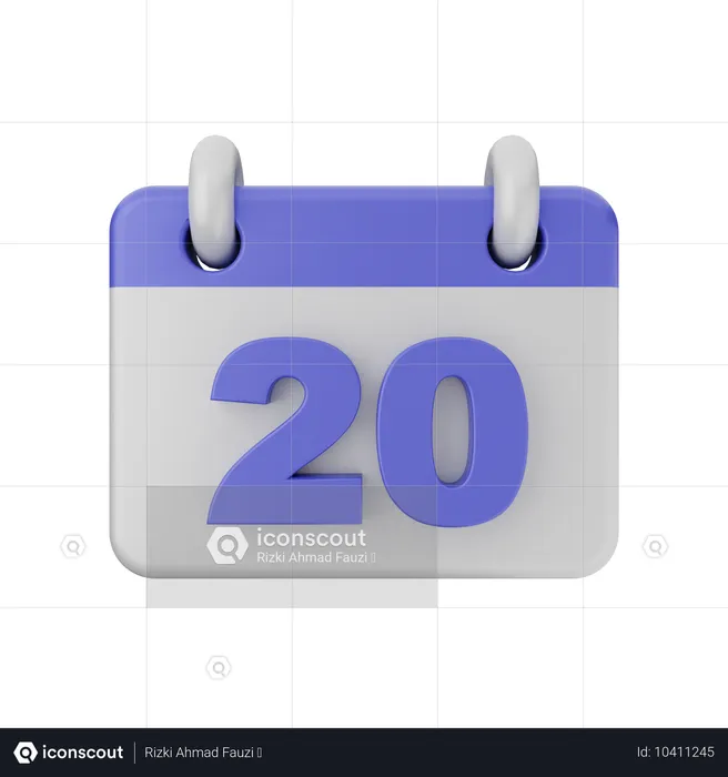 20 Date Calendar  3D Icon