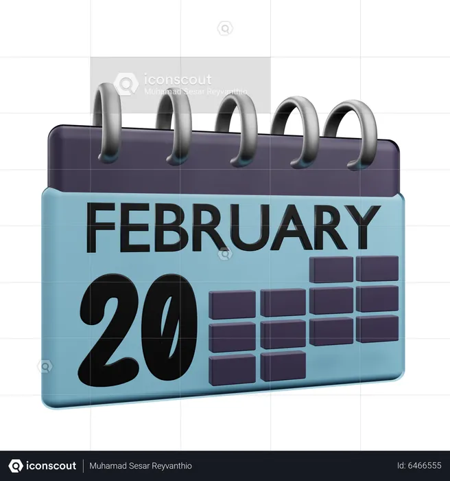 20 February Calender  3D Icon