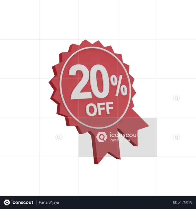 20 Percent Discount Badge  3D Icon