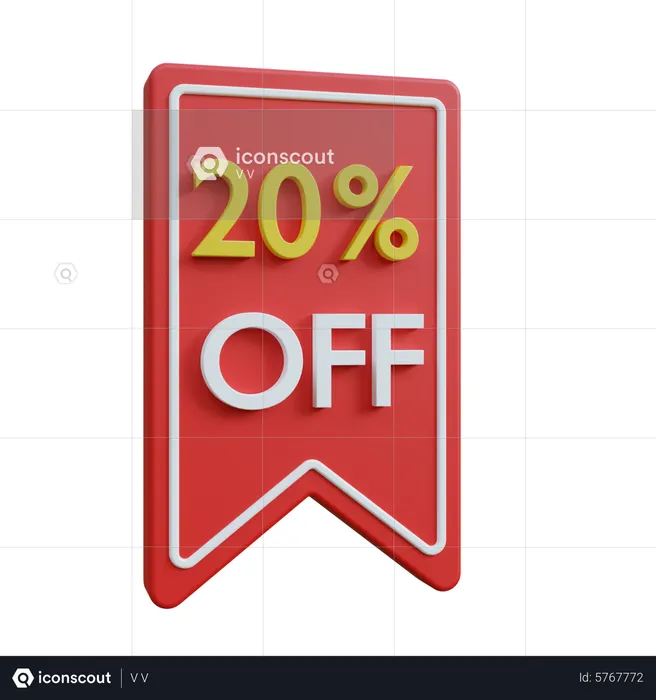 20 Percent Discount Tag  3D Icon